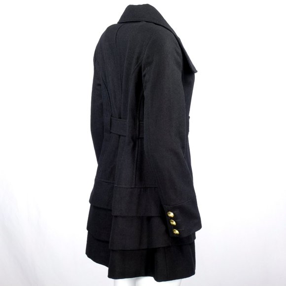 BLACK RIVET Black Wool Peplum Military Trench Coat - Picture 8 of 16